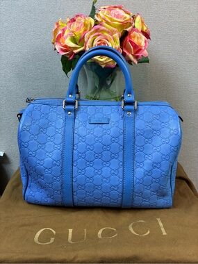 Gucci Guccissima Blue Leather Joy Boston Bag - Authentic & Pristine Condition